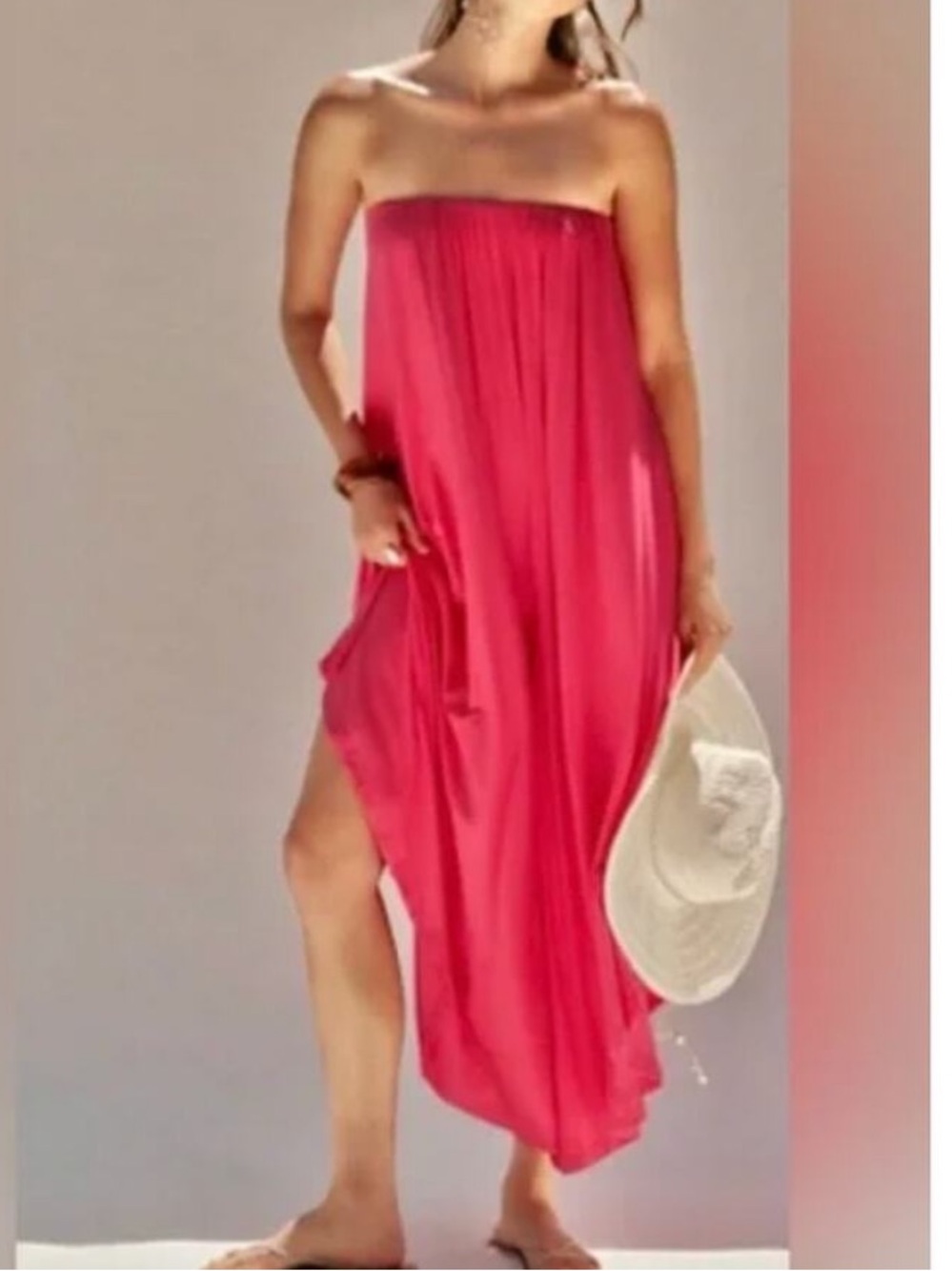 Free‎ People Free-est Pink Wide Leg Strapless Jumpsuit Beach Boho Size Small